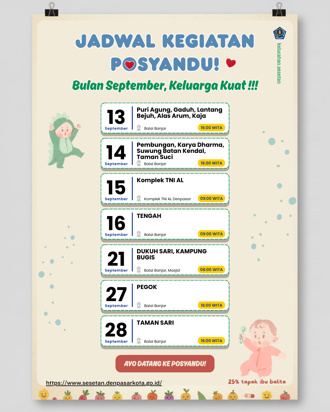 JADWAL POSYANDU BALITA BULAN SEPTEMBER 2025 - 25% TAPAK IBU BALITA